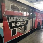 Matt's Skip Bins bus ads in the Penrith area.